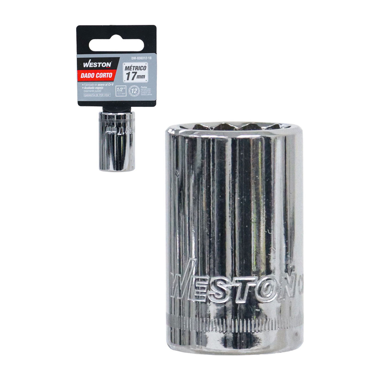Dado Corto Cuadro 1/2" 12 Puntas 17 mm Weston