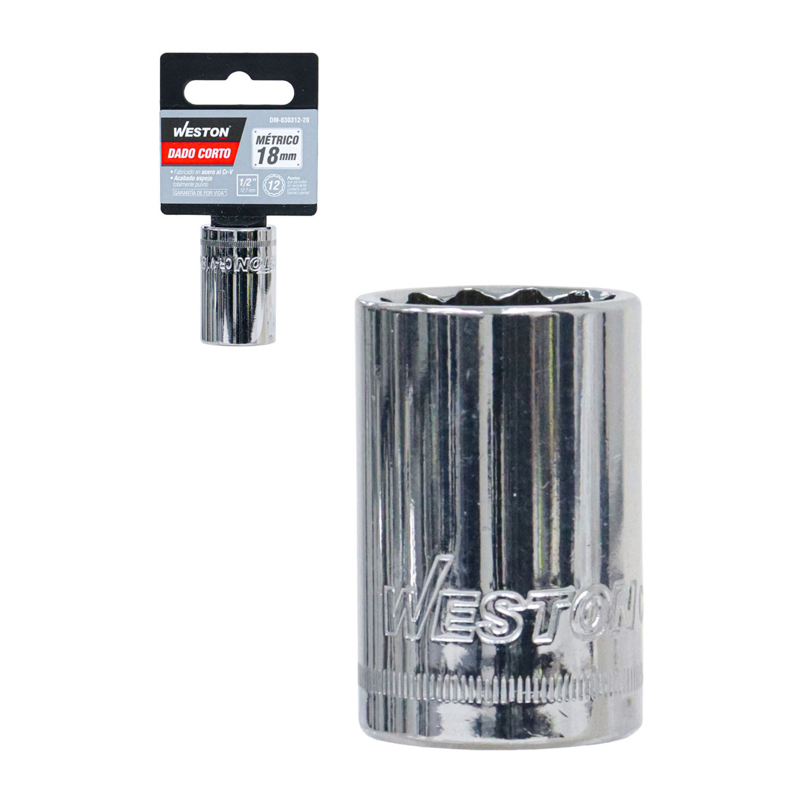 Dado Corto Cuadro 1/2" 12 Puntas 18 mm Weston