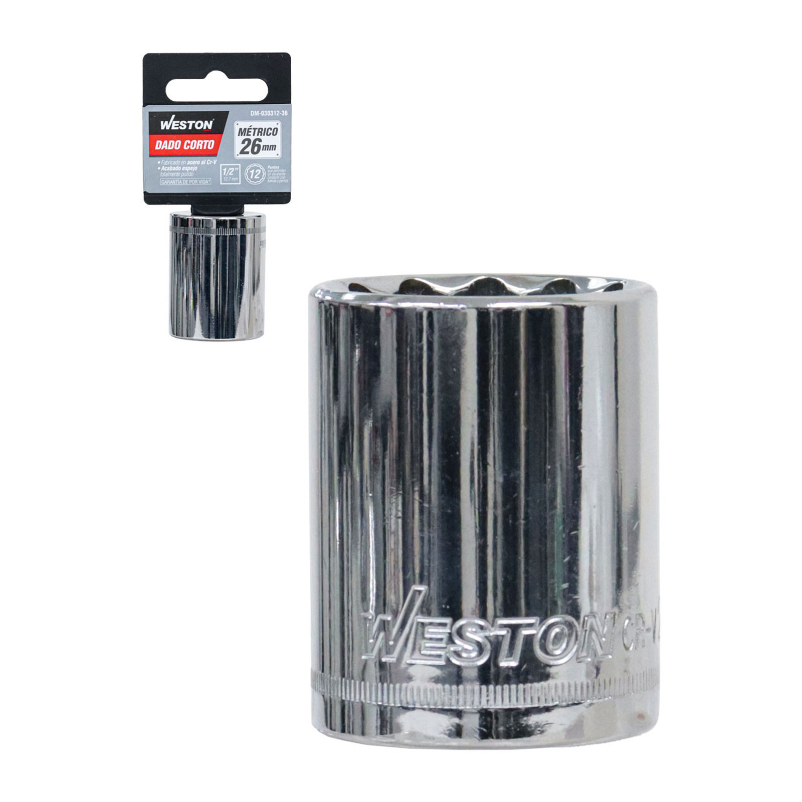 Dado Corto Cuadro 1/2" 12 Puntas 26 mm Weston