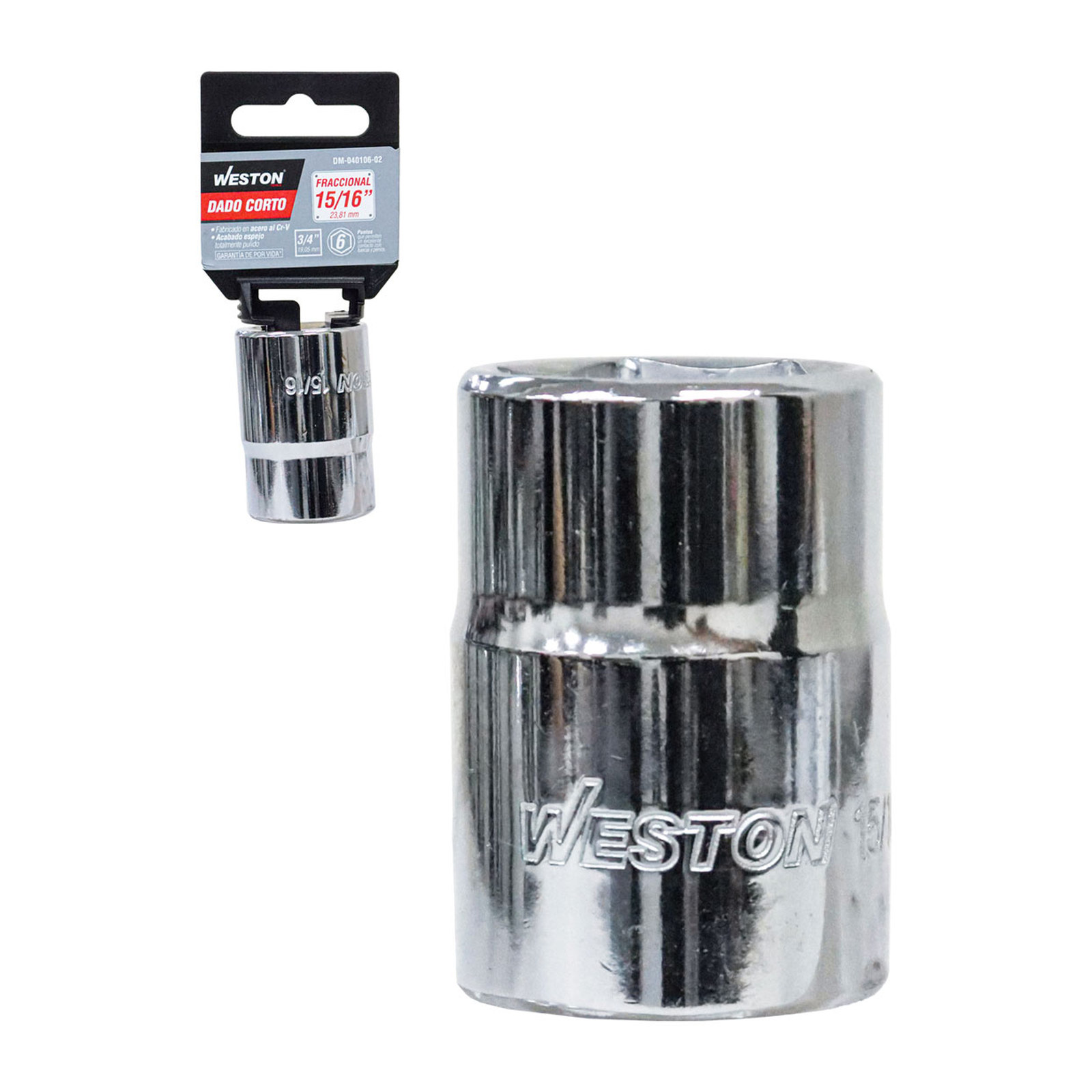 Dado Corto Cuadro 3/4" 6 Puntas 15/16" Weston