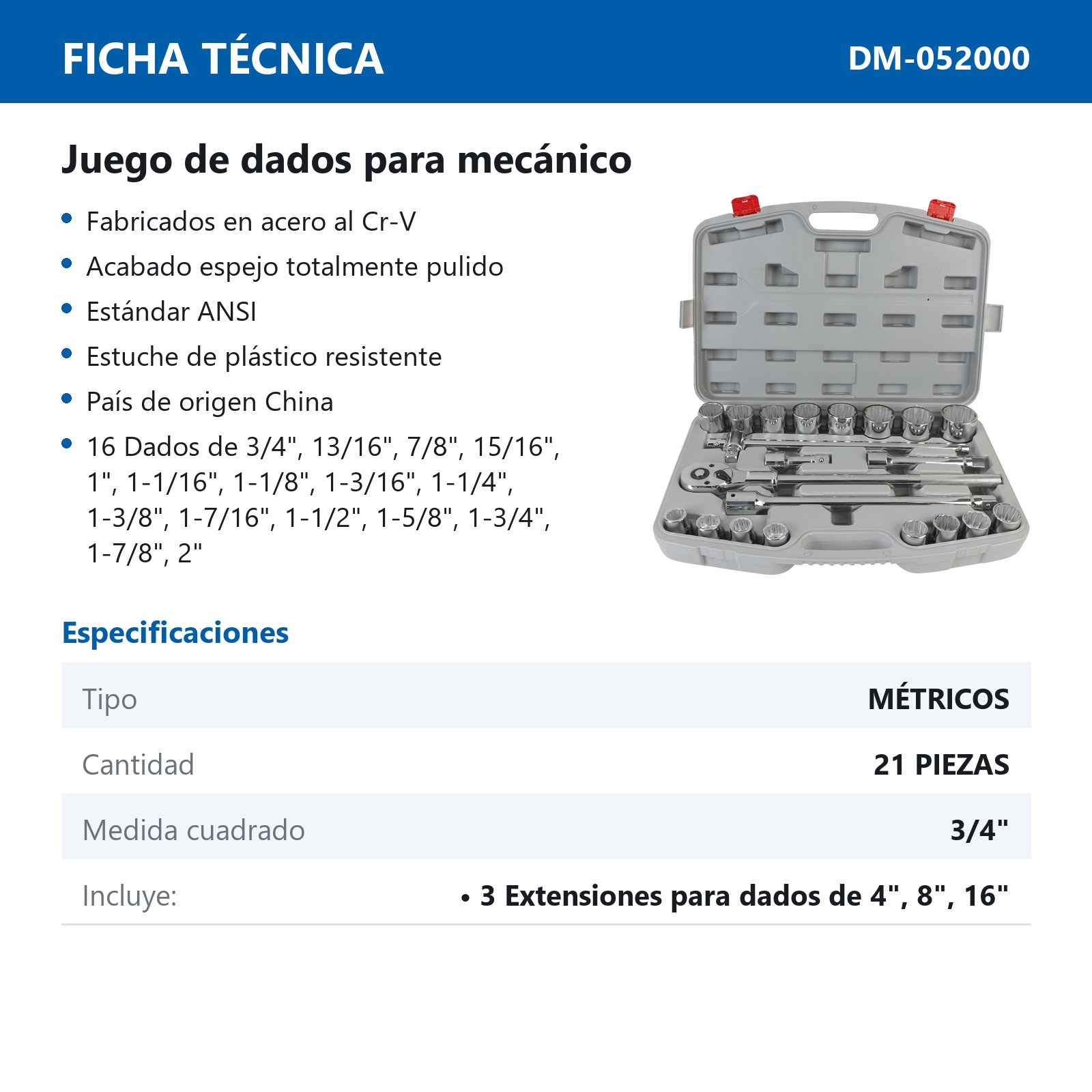 JGO. D/21 DADOS CUADRO 3/4" METRIC. P/MECANICO - Imagen 2