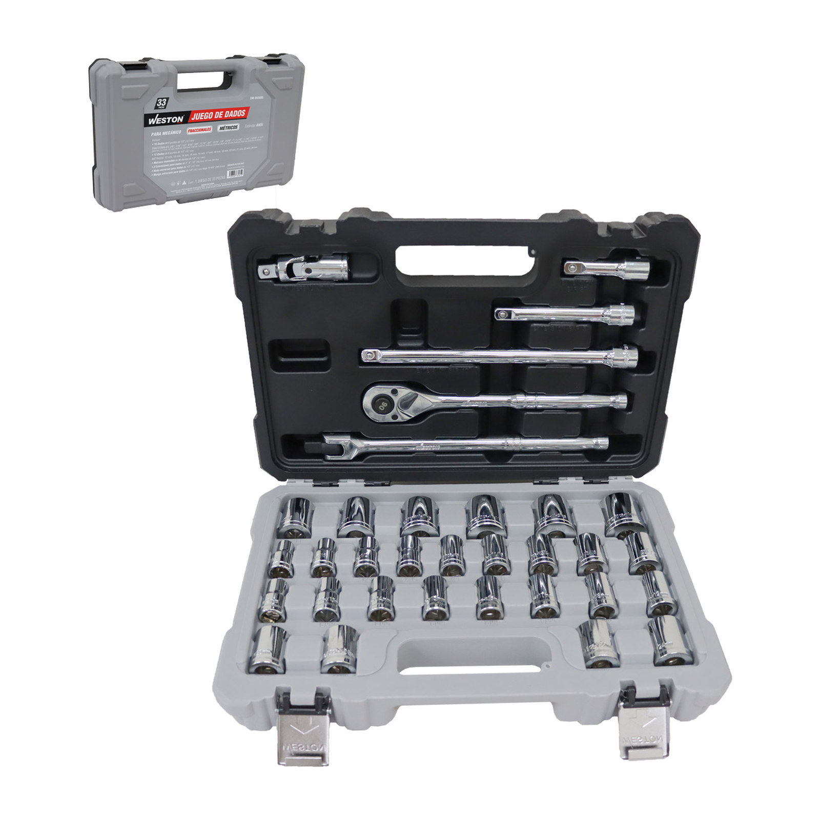 Juego de 33 Dados Cuadro 1/2" Fraccional y Métrico para Mecánico WESTON