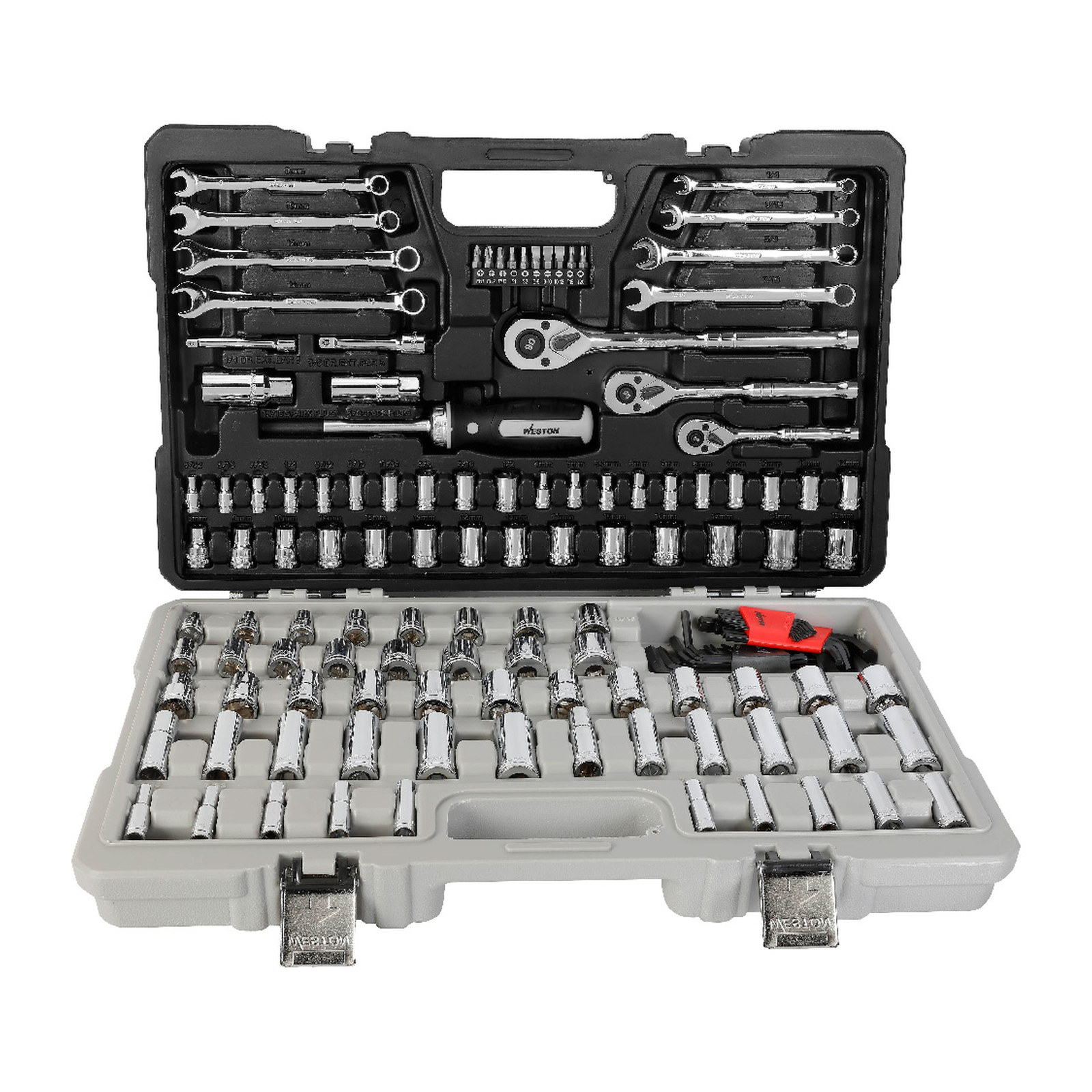 Juego de 138 Herramientas con Cuadros 1/4", 3/8" y 1/2" Fraccional y Métrico para Mecánico WESTON