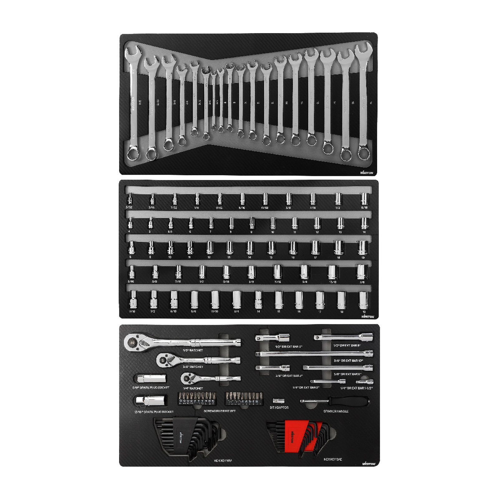 Juego de 149 Herramientas con Organizador de Espuma para Dados 1/4", 3/8" y 1/2" Fraccional y Métrico WESTON