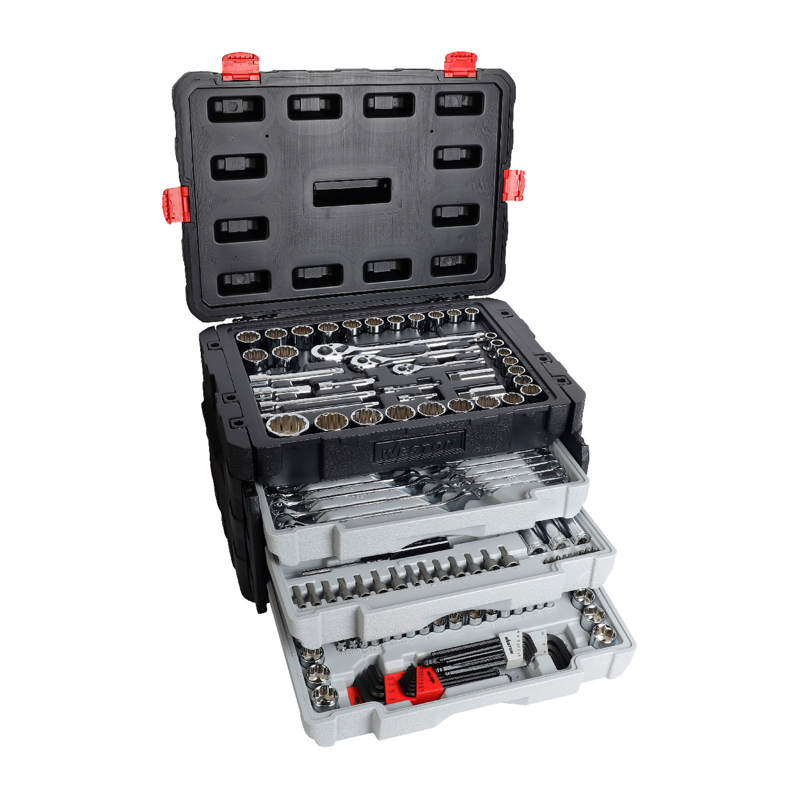 Juego de Herramientas con Cuadro 1/4", 3/8" y 1/2" Fraccional y Métrico para Mecánico WESTON