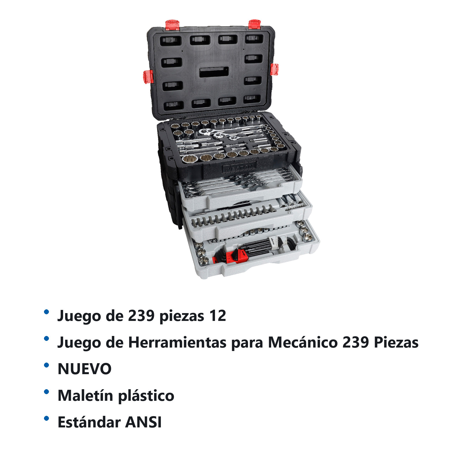 JGO. D/239 HERRAMIENTAS CUADRO 1/4", 3/8" Y 1/2" FRACC. Y METRIC. P/MECANICO - Imagen 2