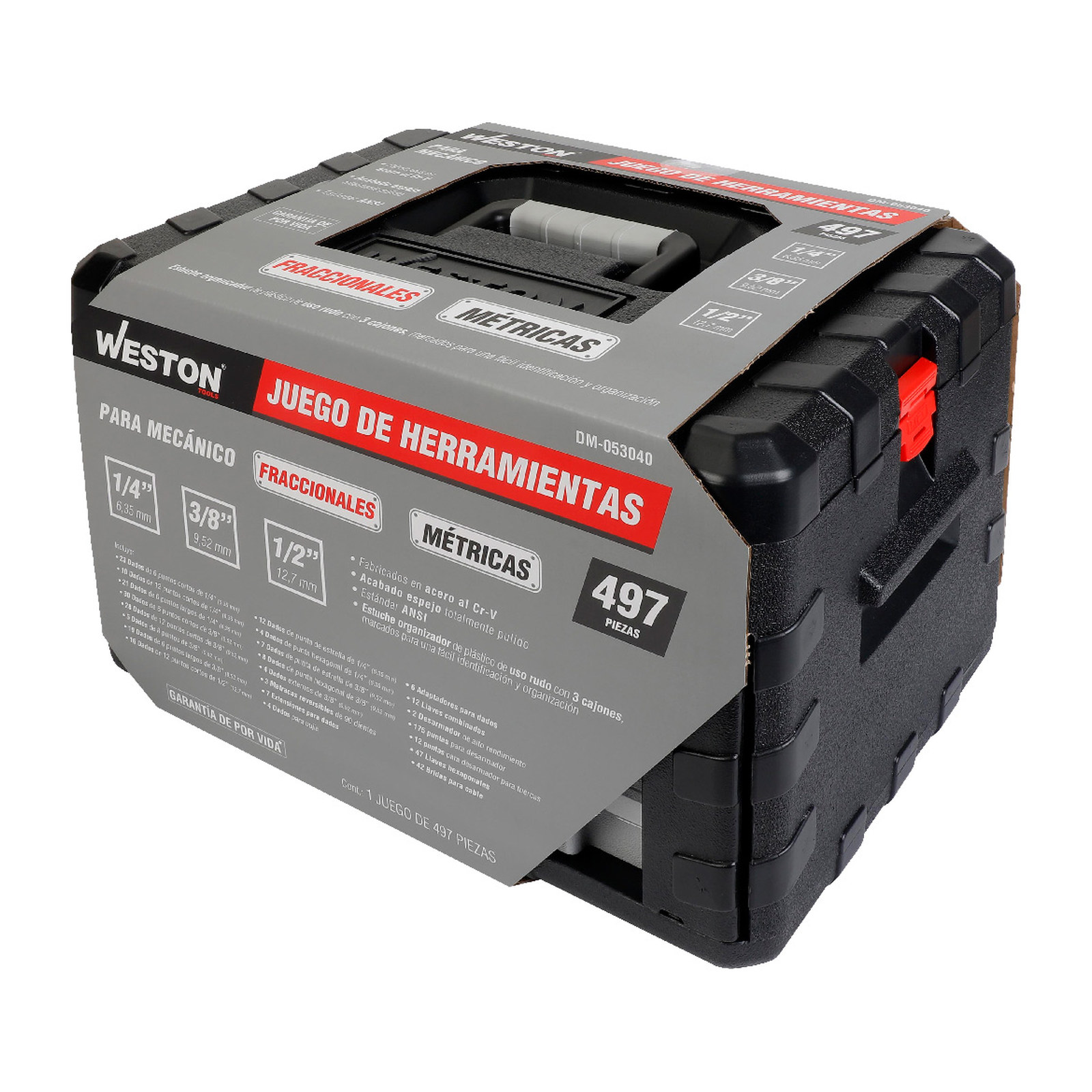 JGO. D/497 HERRAMIENTAS CUADRO 1/4", 3/8" Y 1/2" FRACC. Y METRIC. P/MECANICO - Imagen 3