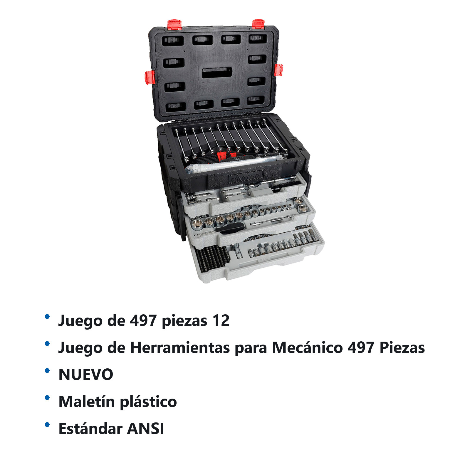 JGO. D/497 HERRAMIENTAS CUADRO 1/4", 3/8" Y 1/2" FRACC. Y METRIC. P/MECANICO - Imagen 4