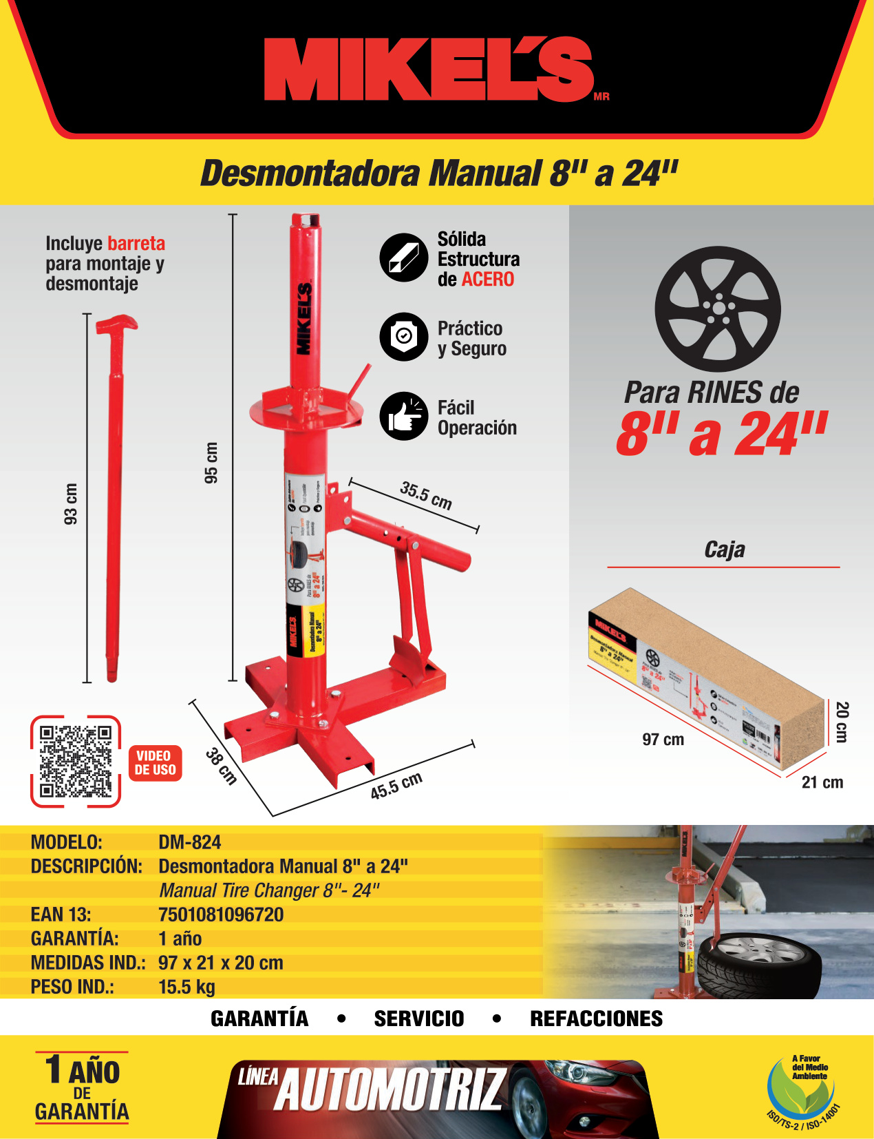 MIKELS DM-824 Desmontadora manual de llantas (rin 8” a 24”) - Imagen 4