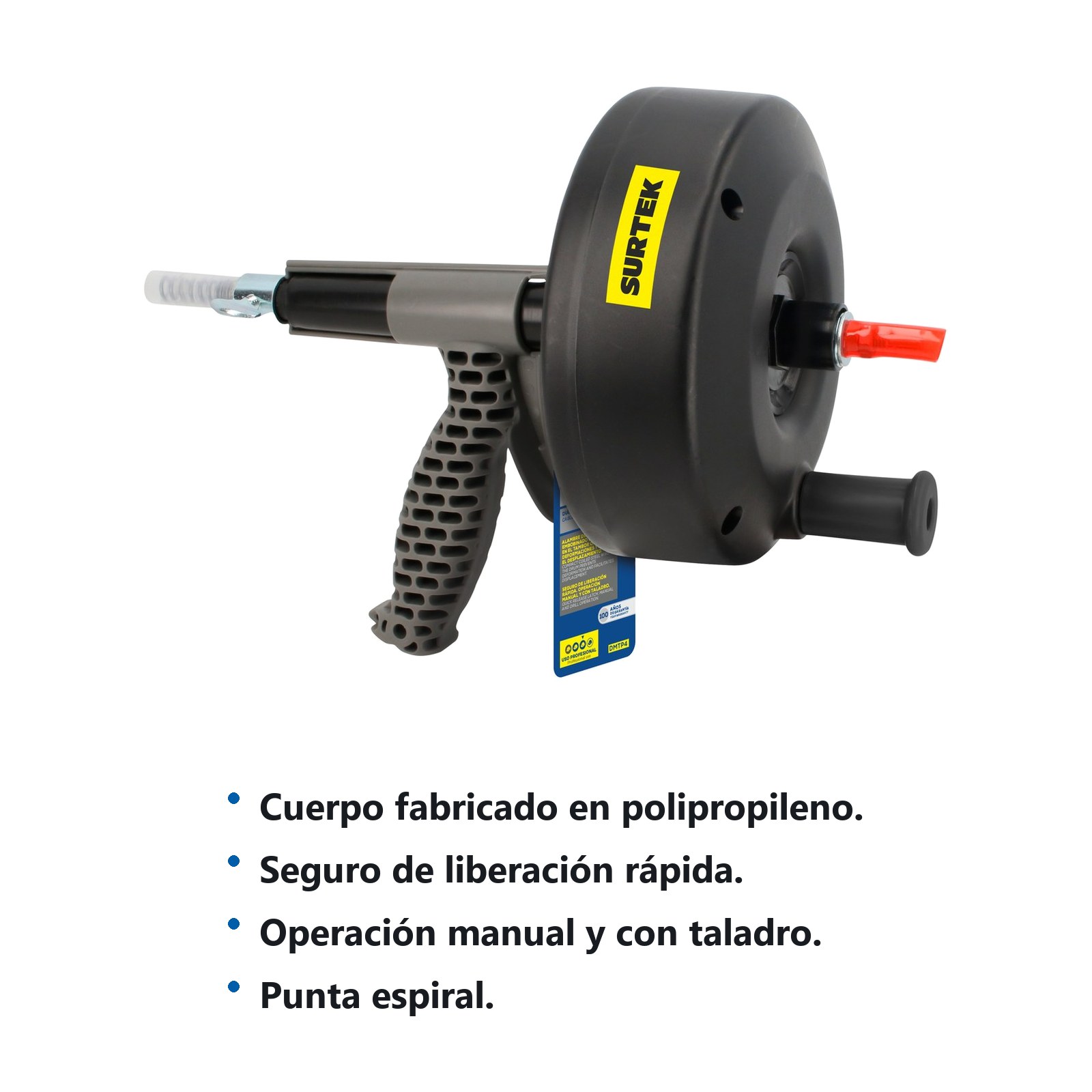 Destapacaños manual tipo pistola para taladro 4.5 m Surtek - Imagen 2