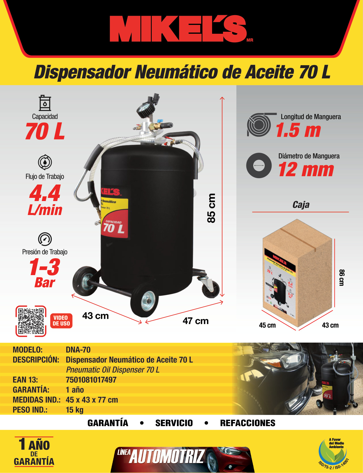 MIKELS DNA-70 Dispensador neumático de aceite (70 lts) - Imagen 4