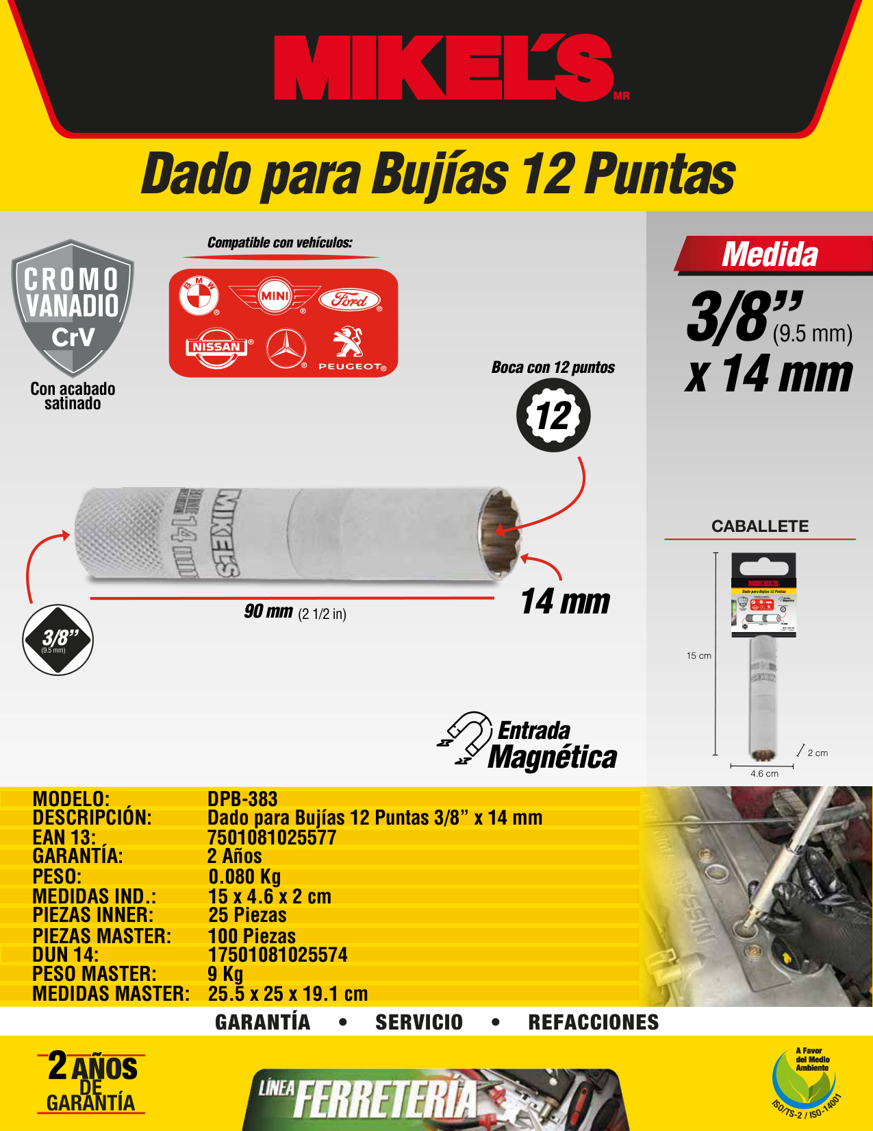 MIKELS DPB-383 Dado para bujías, 12 puntas (3/8" X 14 mm) - Imagen 2