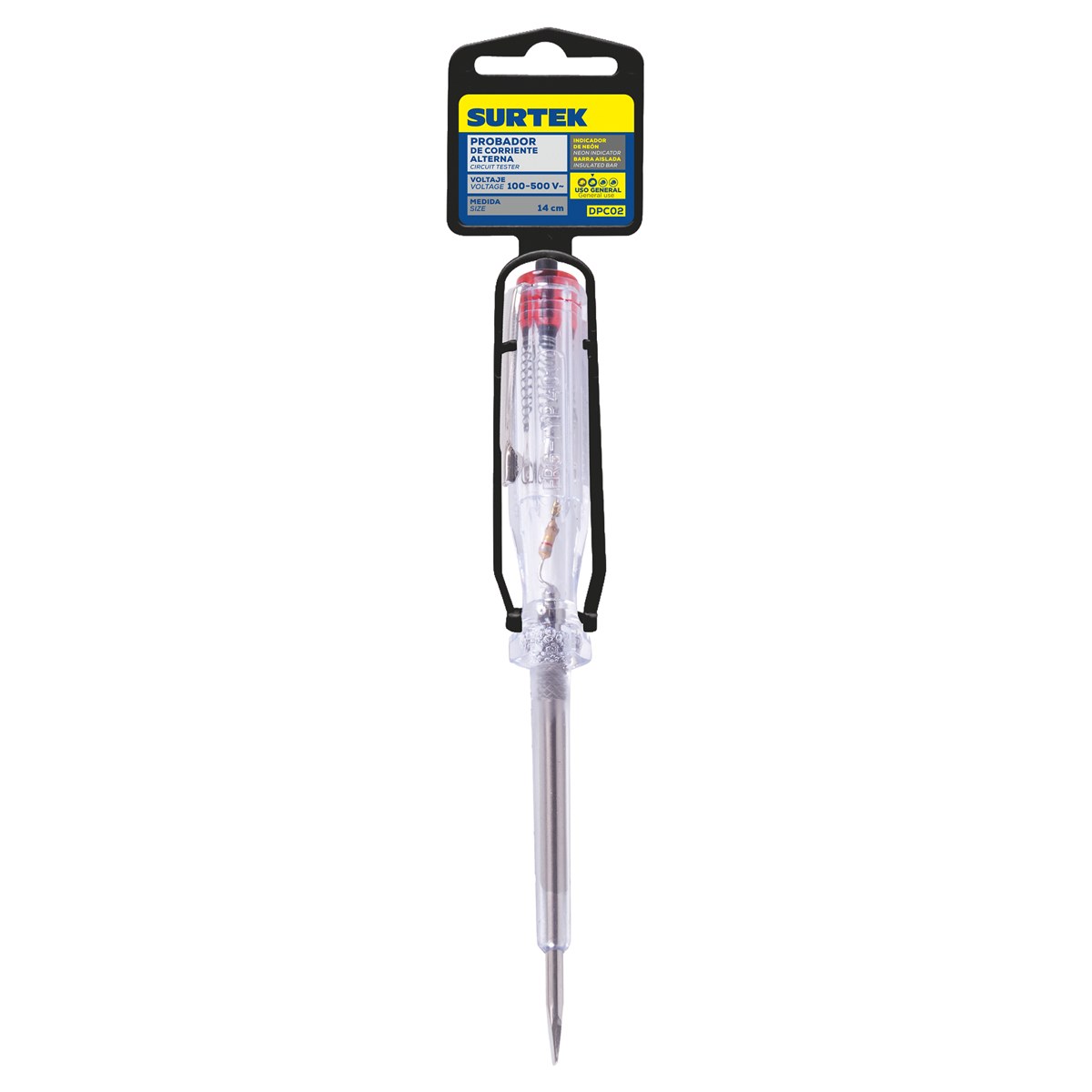 Probador de voltaje de corriente alterna 100 V- 500 V, 14 cm, 60 Hz Surtek - Imagen 2