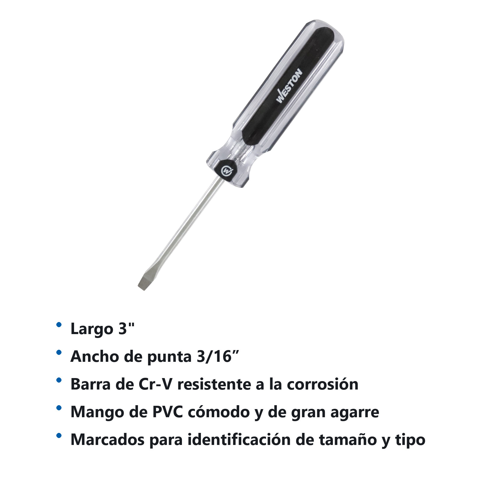 DESARMADOR PLANO 3/16 X 3" MANGO PVC ASME-B107.600 (CAJA C/6 PZAS - PRECIO X PIEZA) - Imagen 3