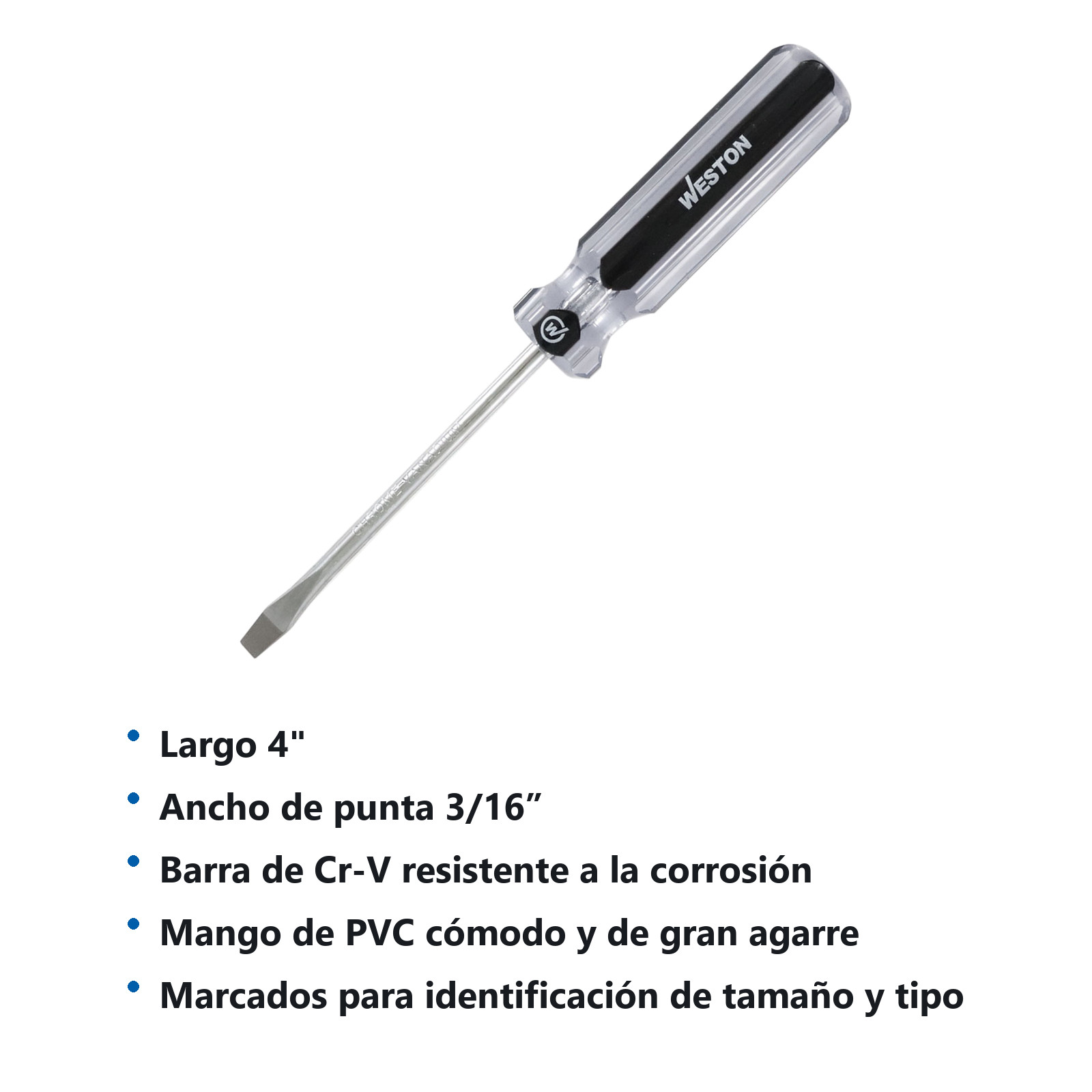 DESARMADOR PLANO 3/16 X 4" MANGO PVC ASME-B107.600 (CAJA C/6 PZAS - PRECIO X PIEZA) - Imagen 3