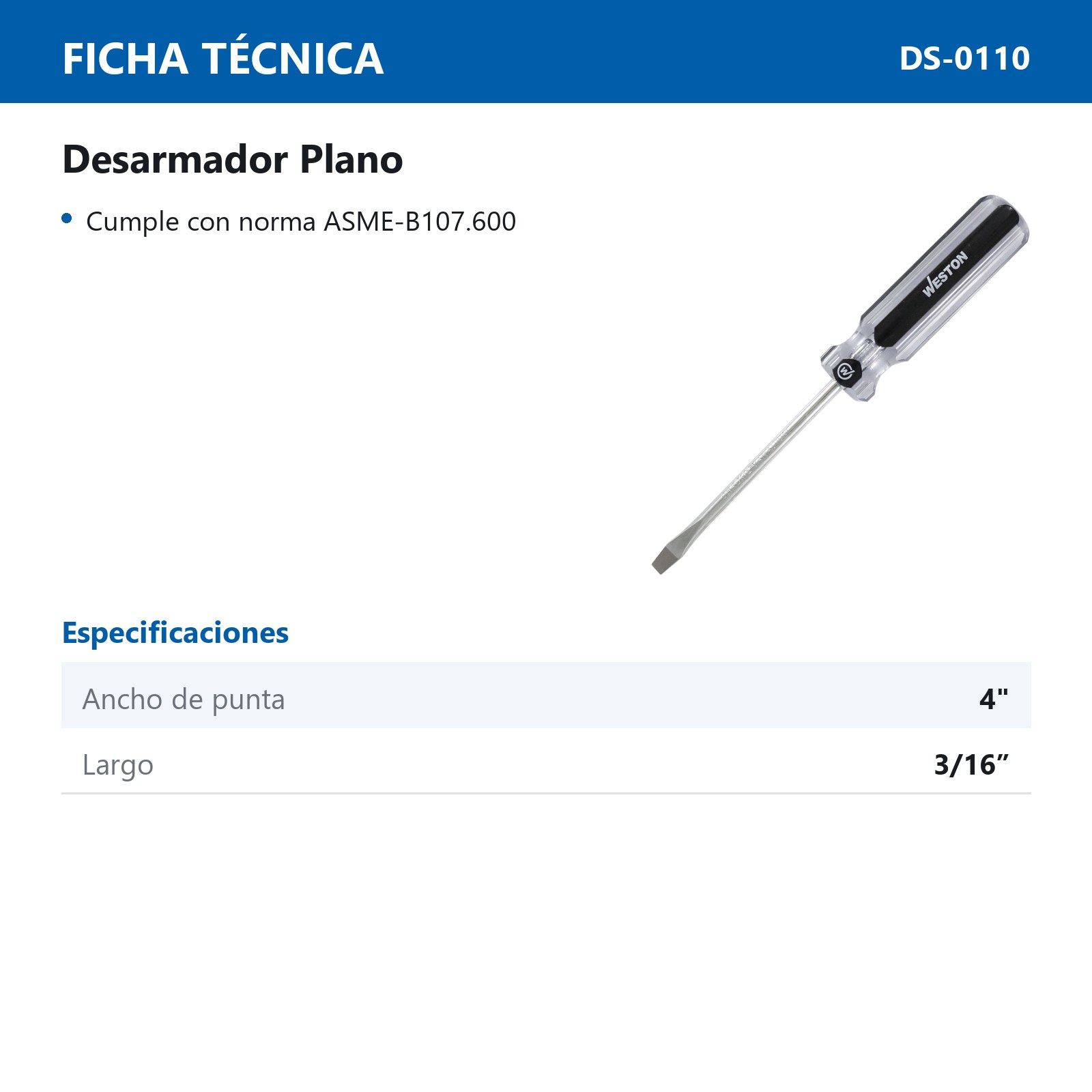 DESARMADOR PLANO 3/16 X 4" MANGO PVC ASME-B107.600 (CAJA C/6 PZAS - PRECIO X PIEZA) - Imagen 3
