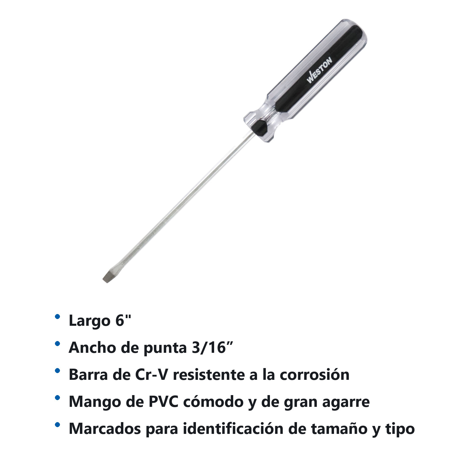 DESARMADOR PLANO 3/16 X 6" MANGO PVC ASME-B107.600 (CAJA C/6 PZAS - PRECIO X PIEZA) - Imagen 3