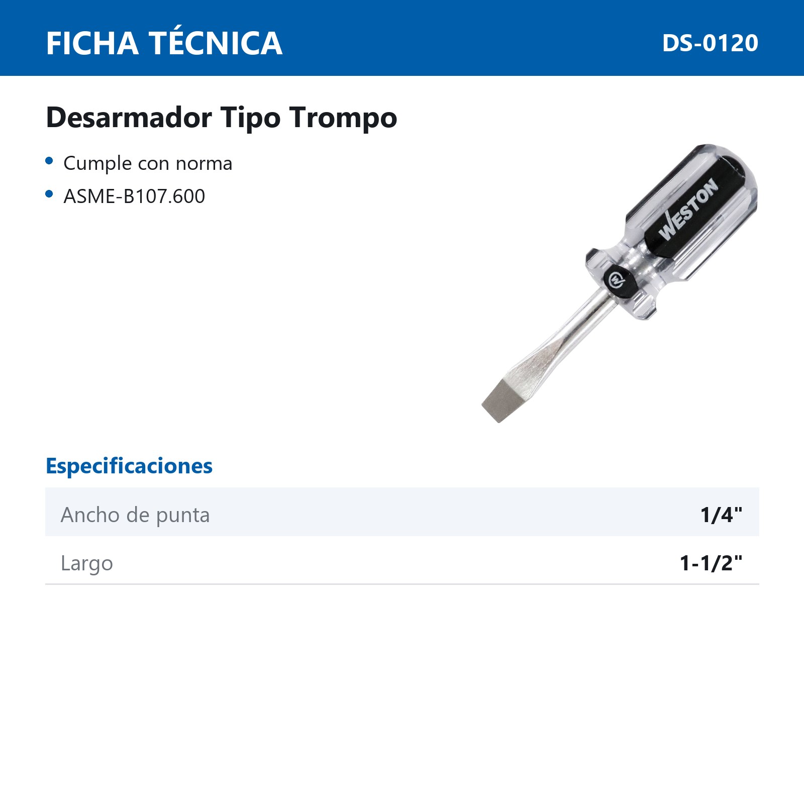 DESARMADOR TIPO TROMPO PLANO 1/4 X 1-1/2" MANGO PVC ASME-B107.600 (CAJA C/6 PZAS - PRECIO X PIEZA) - Imagen 3