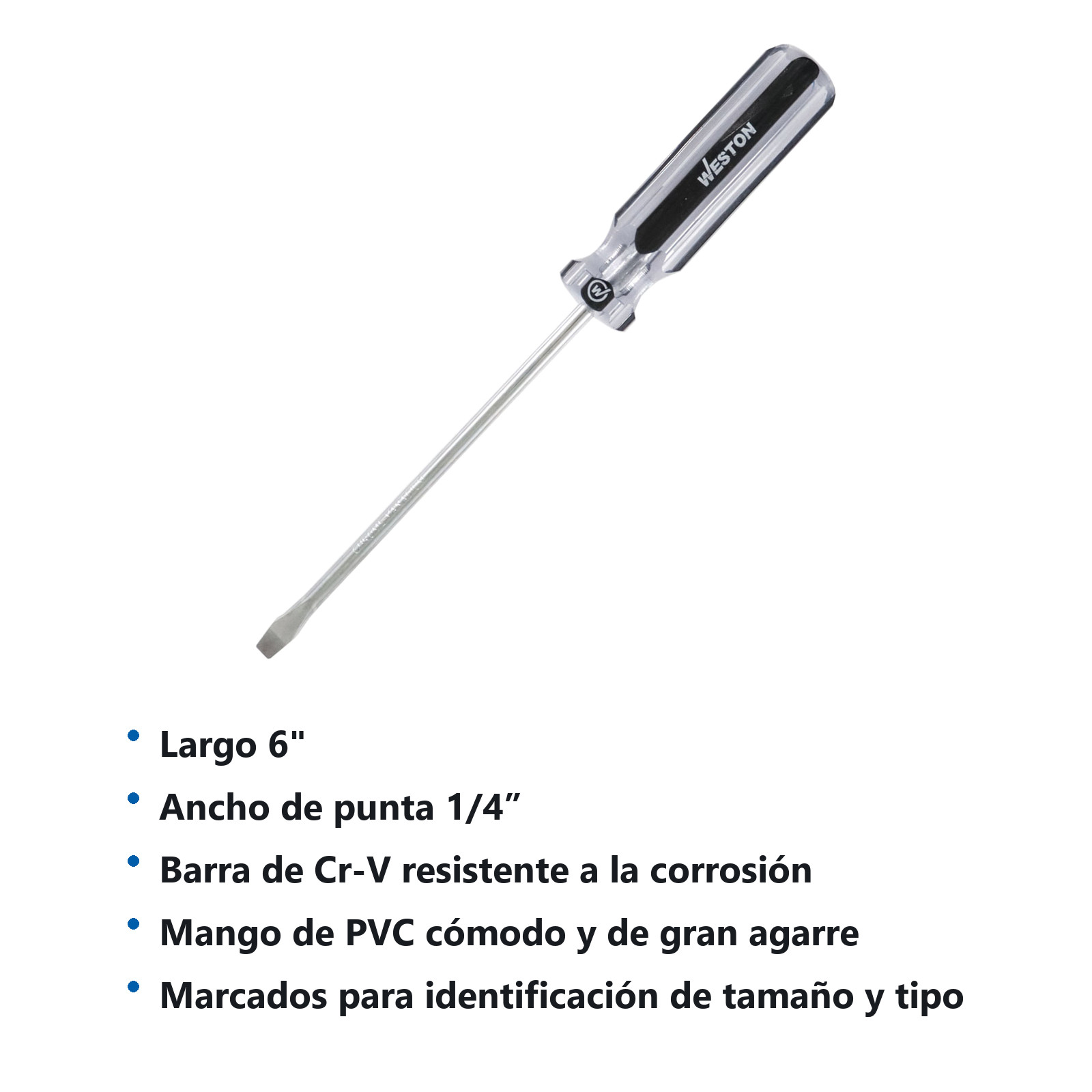 DESARMADOR PLANO 1/4 X 6" MANGO PVC ASME-B107.600 (CAJA C/6 PZAS - PRECIO X PIEZA) - Imagen 3