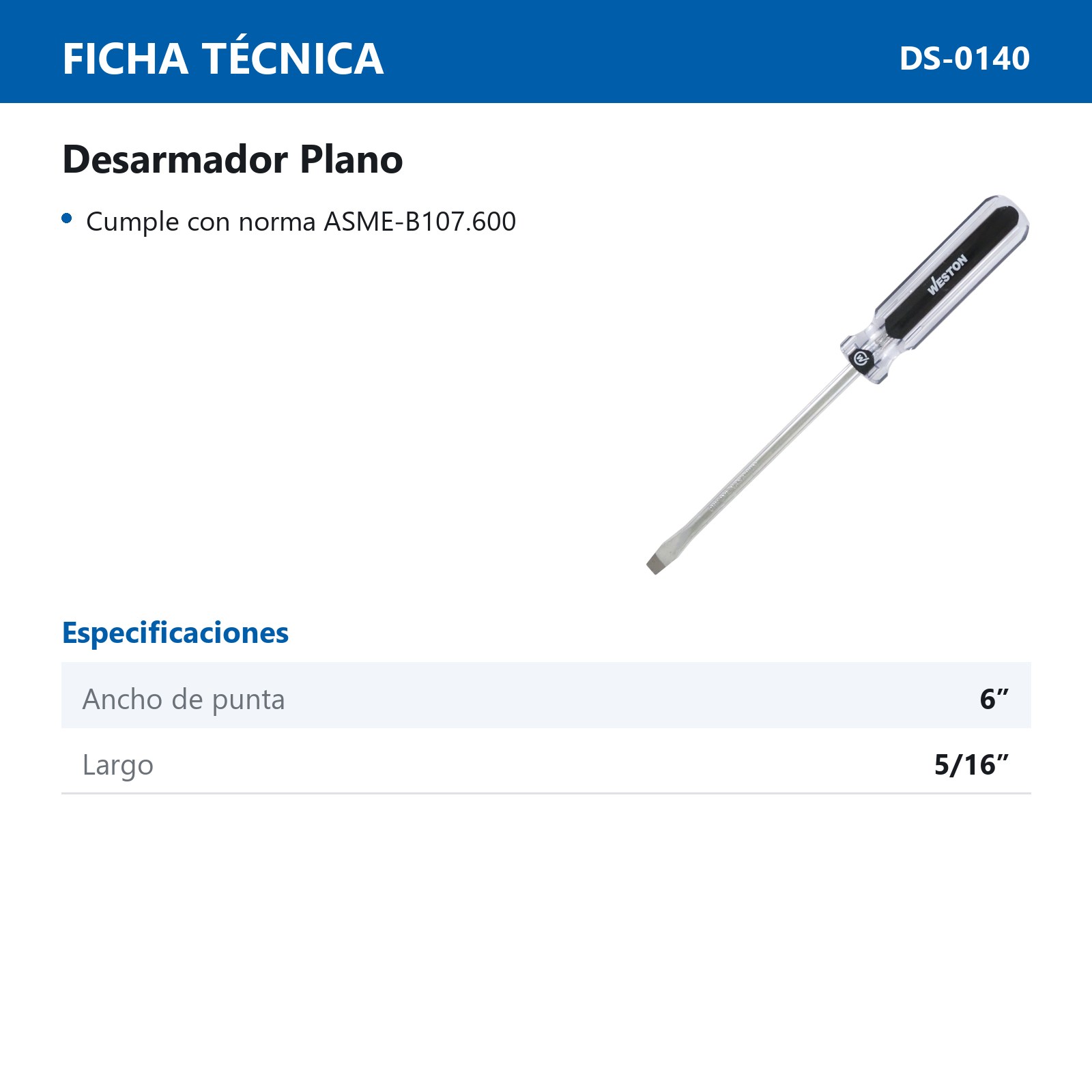 DESARMADOR PLANO 5/16 X 6" MANGO PVC ASME-B107.600 (CAJA C/6 PZAS - PRECIO X PIEZA) - Imagen 3