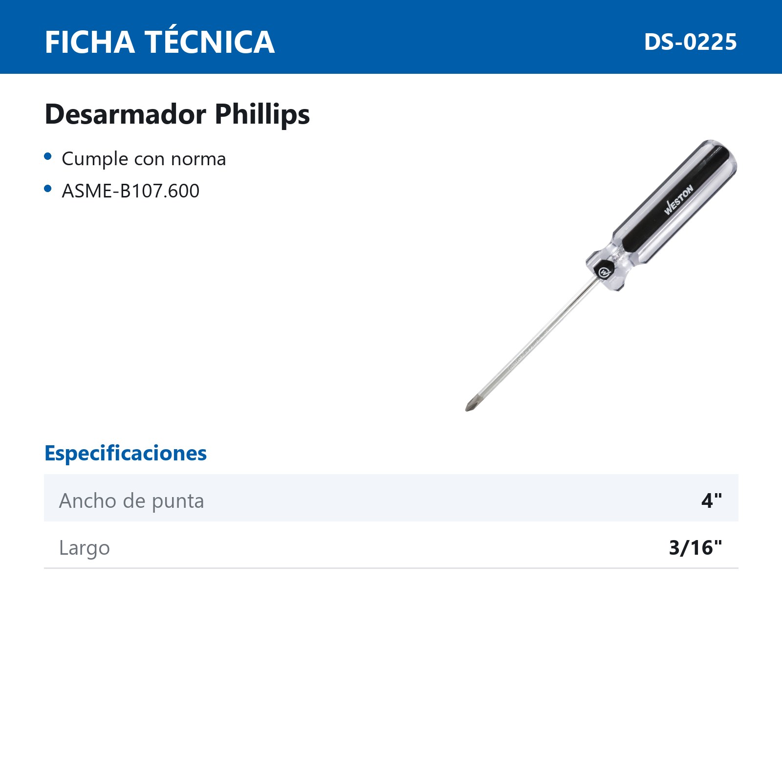 DESARMADOR PHILLIPS 3/16 X 4" MANGO PVC ASME-B107.600 (CAJA C/6 PZAS - PRECIO X PIEZA) - Imagen 3