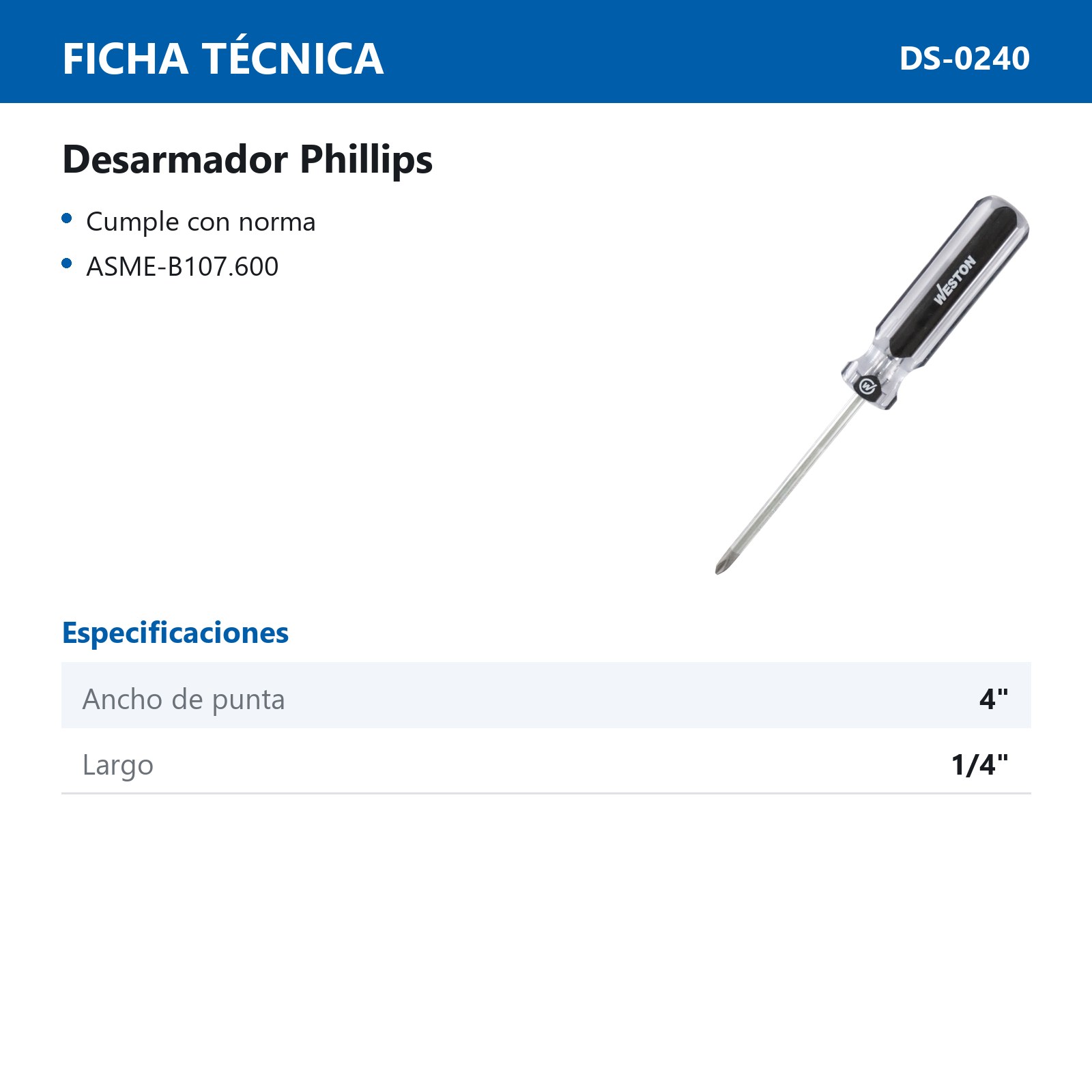DESARMADOR PHILLIPS 1/4 X 4" MANGO PVC ASME-B107.600 (CAJA C/6 PZAS - PRECIO X PIEZA) - Imagen 3