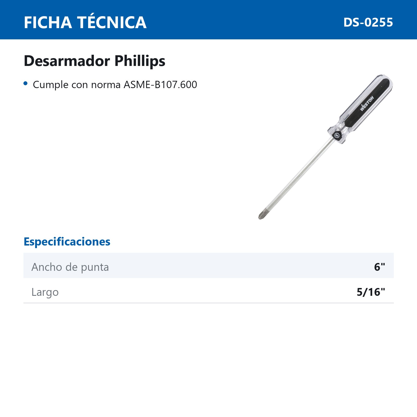 DESARMADOR PHILLIPS 5/16 X 6" MANGO PVC ASME-B107.600 (CAJA C/6 PZAS - PRECIO X PIEZA) - Imagen 3
