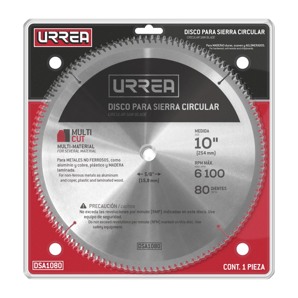 Disco para sierra circular para corte multi-material 80 dientes, 10" Urrea - Imagen 2