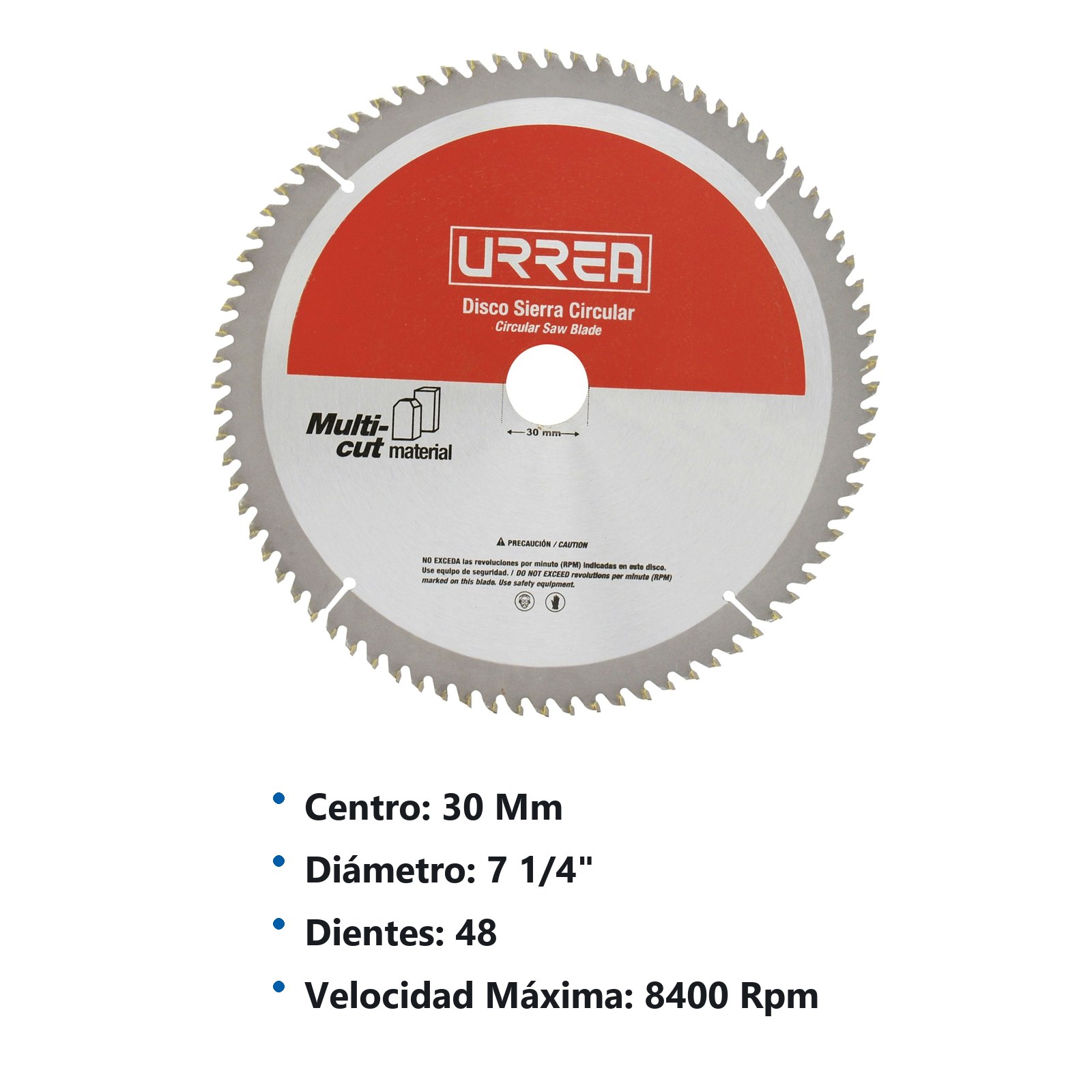 Disco para sierra circular para corte multi-material 48 dientes, 7-1/4" Urrea - Imagen 2