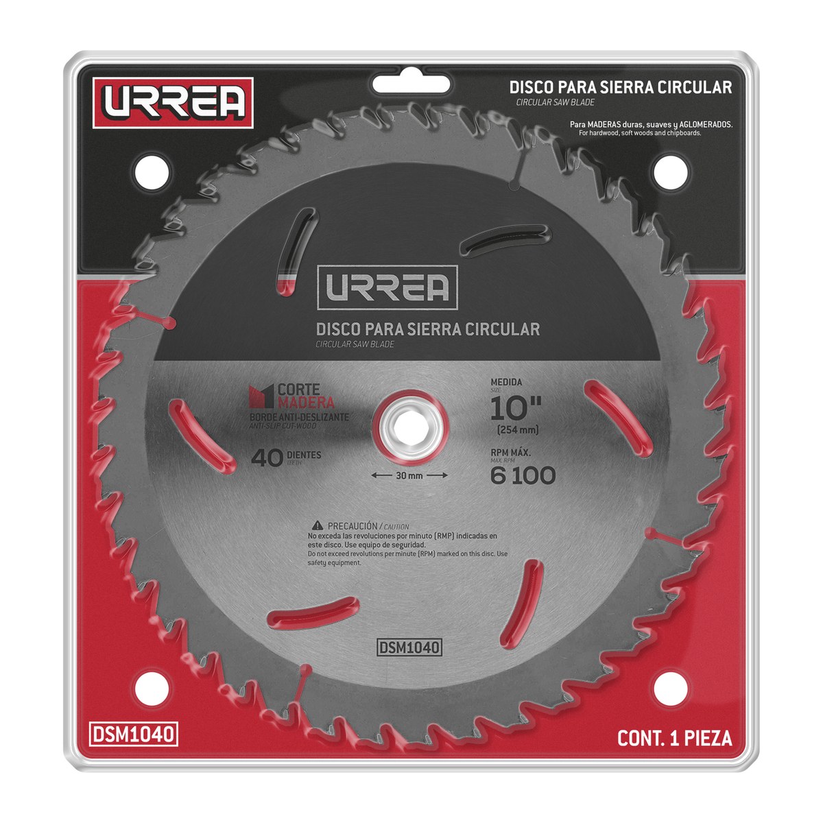 Disco para sierra circular para corte de madera 40 dientes, 10" Urrea - Imagen 2