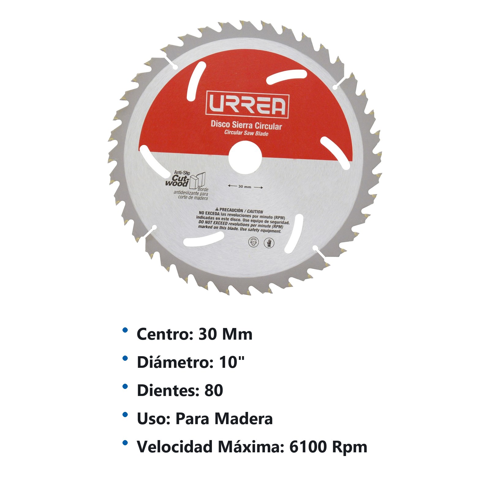 Disco para sierra circular para corte de madera 80 dientes, 10" Urrea - Imagen 2