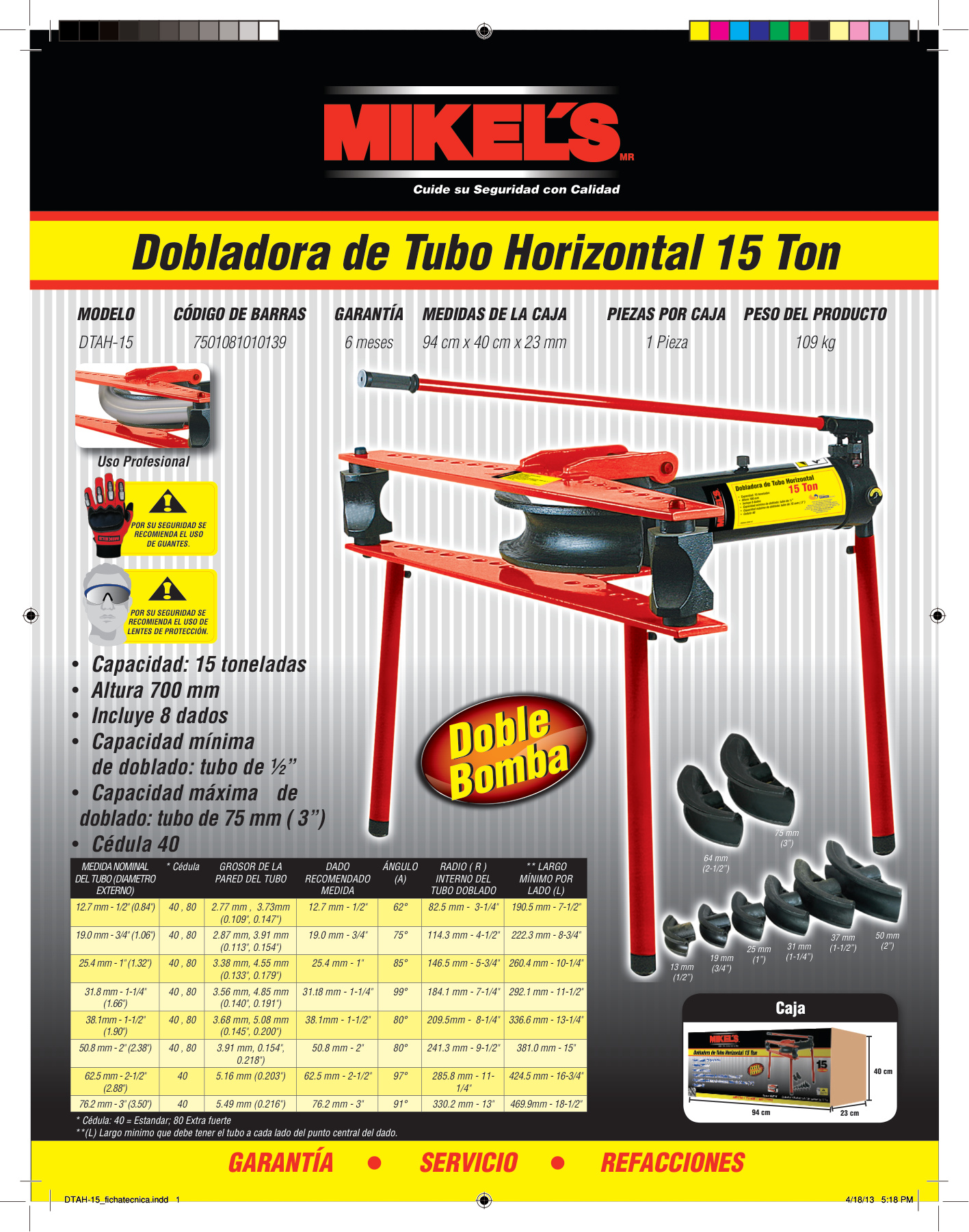 MIKELS DTAH-15 Dobladora para tubo horizontal hidráulica (15 ton) - Imagen 4