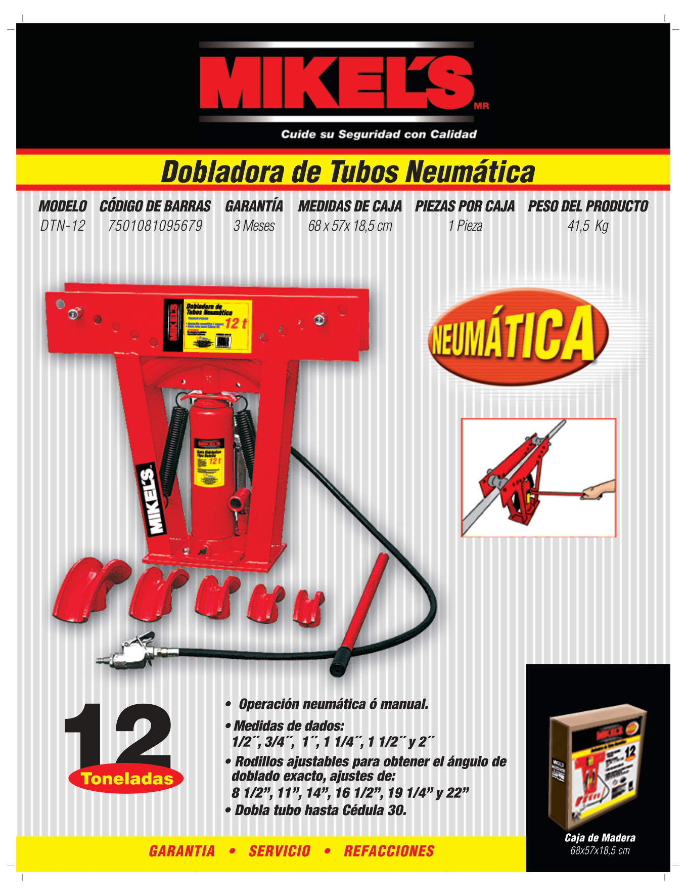 MIKELS DTN-12 Dobladora para tubo neumática (12 ton) - Imagen 4