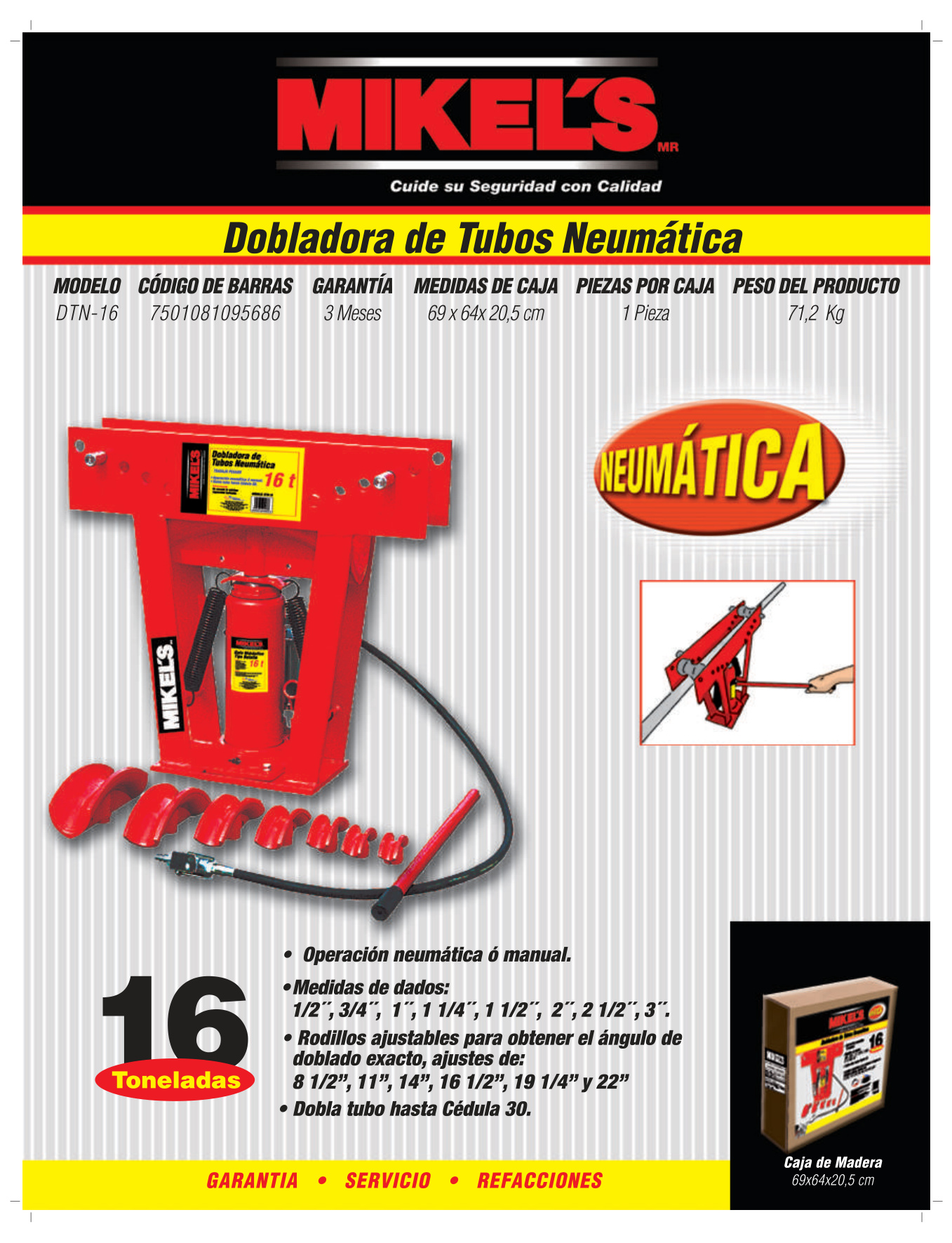 MIKELS DTN-16 Dobladora para tubo neumática (16 ton) - Imagen 4