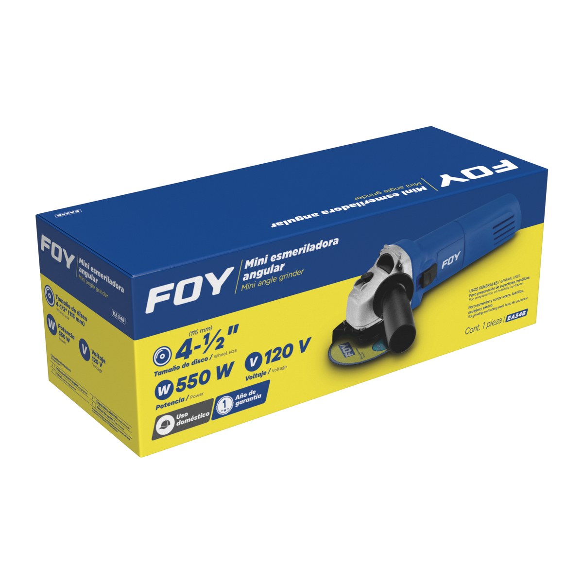 Mini esmeriladora angular 4-1/2" 550 W 120 V, 11000 RPM Foy - Imagen 2