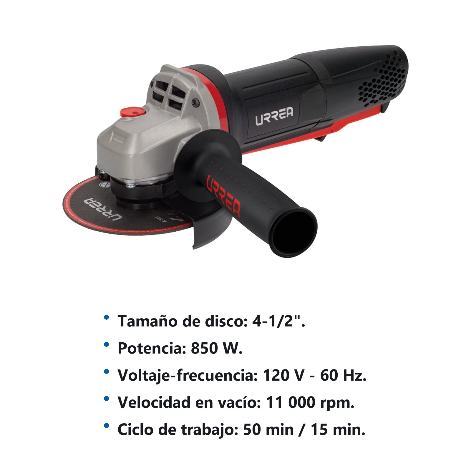Mini esmeriladora angular 4-1/2" 850 W 120 V, 11000 RPM Urrea - Imagen 2
