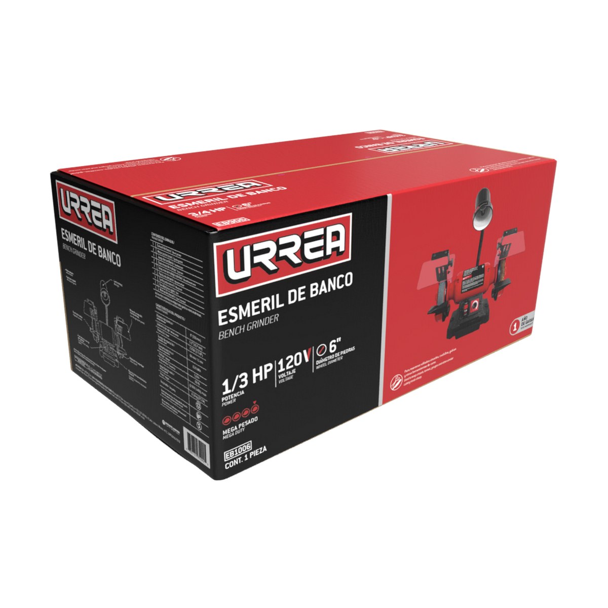 Esmeril de banco con base de acero 6" 1/3 HP 250 W 120 V, 3400 RPM Urrea - Imagen 2