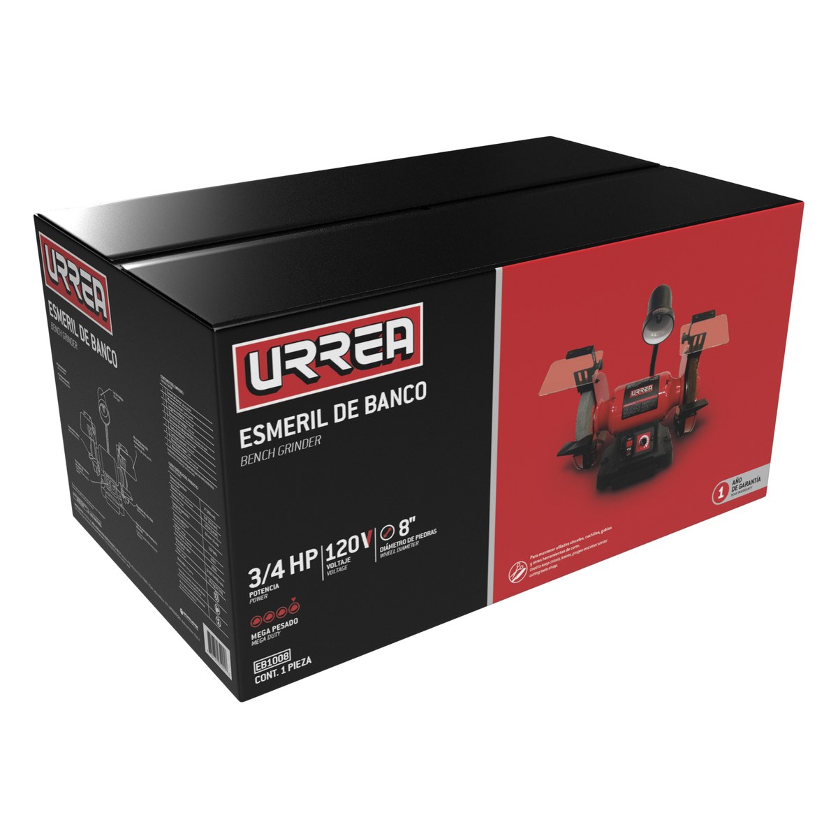 Esmeril de banco con base de acero 8" 3/4 HP 570 W 120 V, 3400 RPM Urrea - Imagen 2