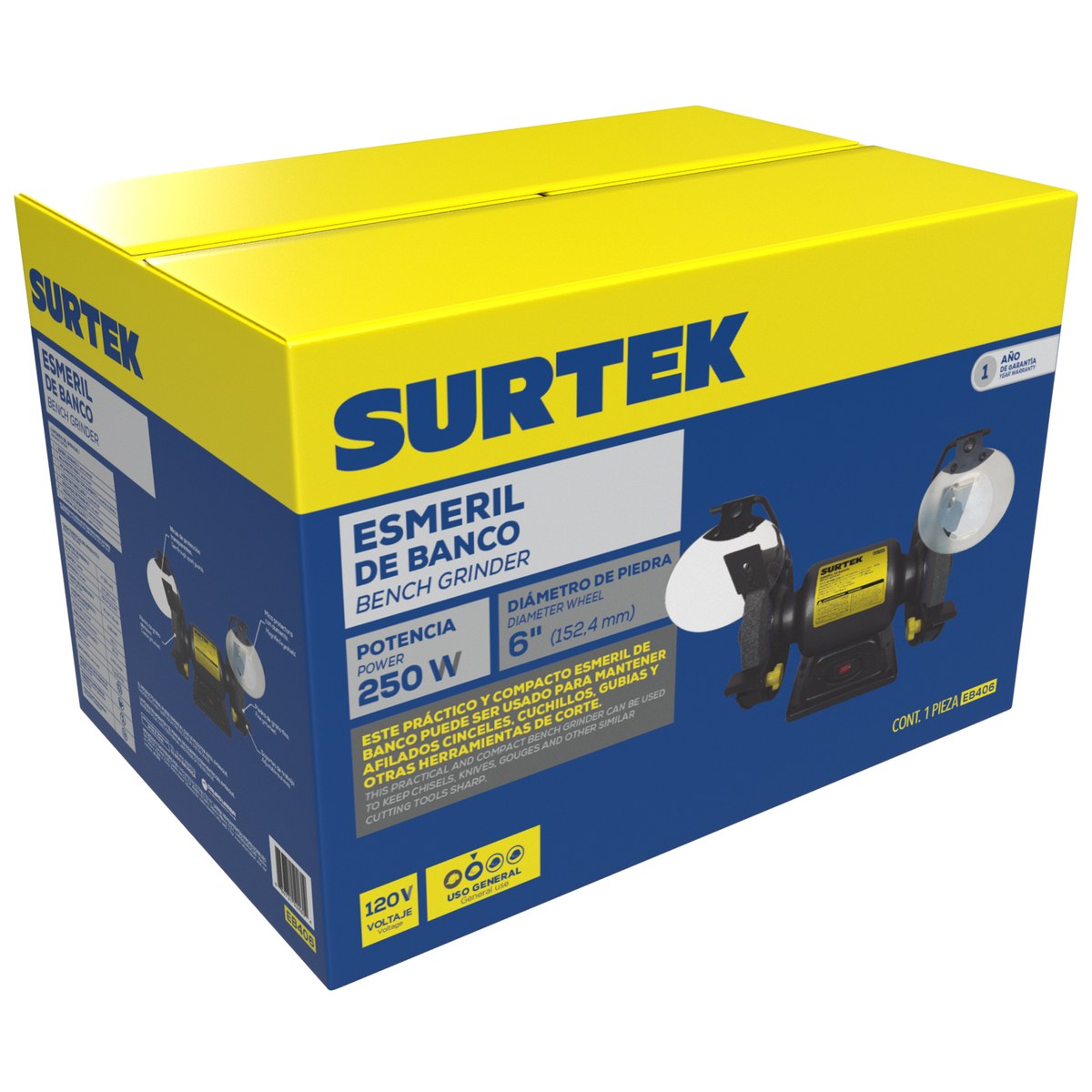 Esmeril de banco motor silencioso de inducción 6" 1/3 HP 250 W 120 V, 3450 RPM Surtek - Imagen 2