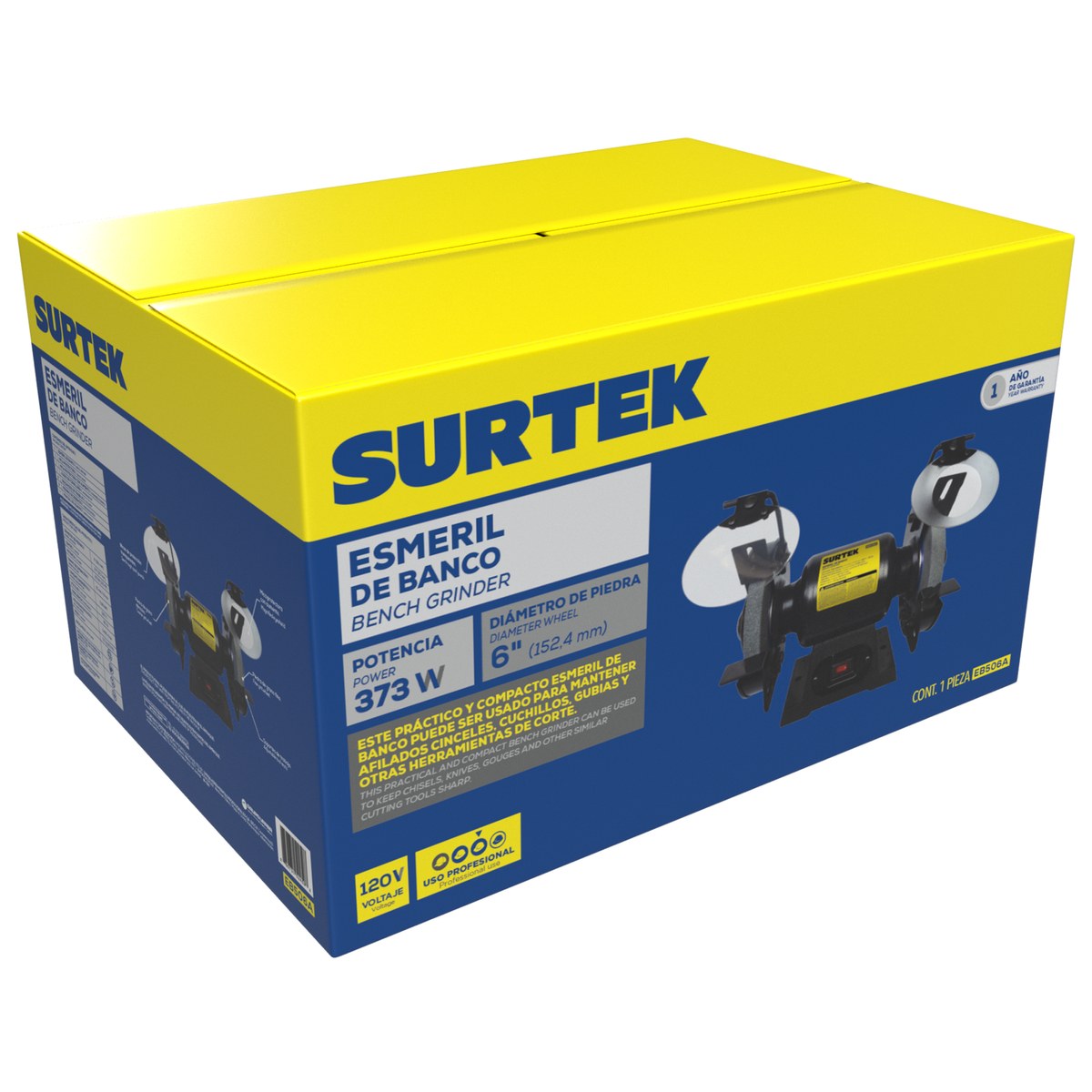 Esmeril de banco motor silencioso de inducción 6" 1/2 HP 343 W 120 V, 3450 RPM Surtek - Imagen 3