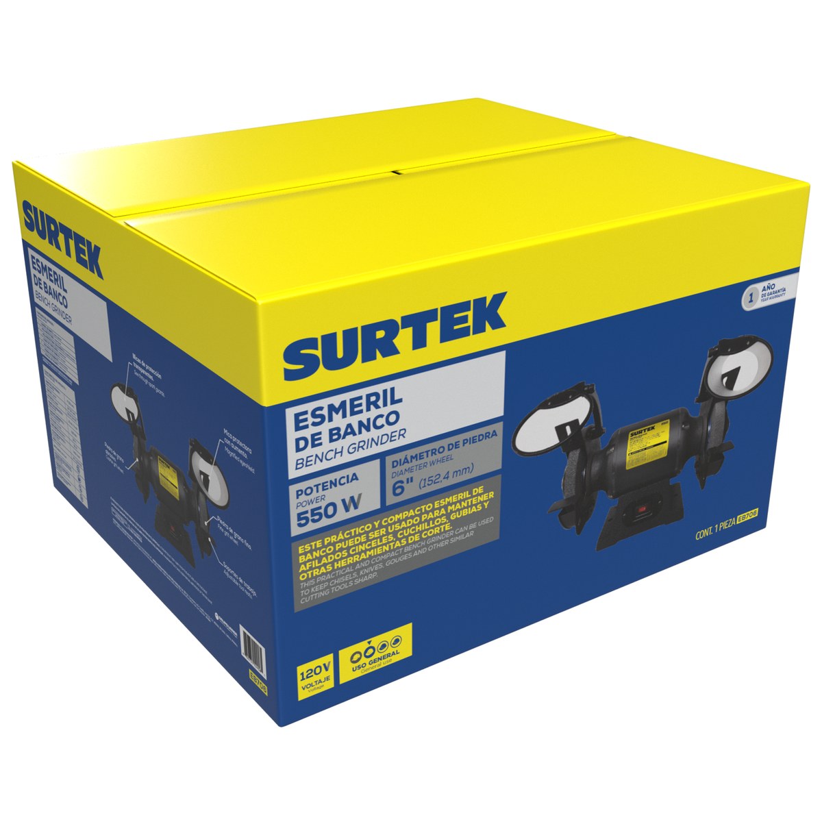 Esmeril de banco motor silencioso de inducción 6" 3/4 HP 550 W 120 V, 3450 RPM Surtek - Imagen 2