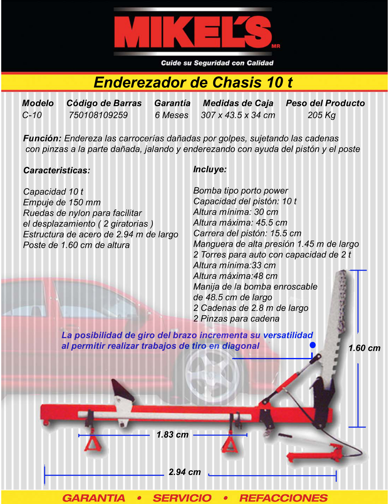 MIKELS EC-10 Enderezador de Chasis (10 ton) - Imagen 2