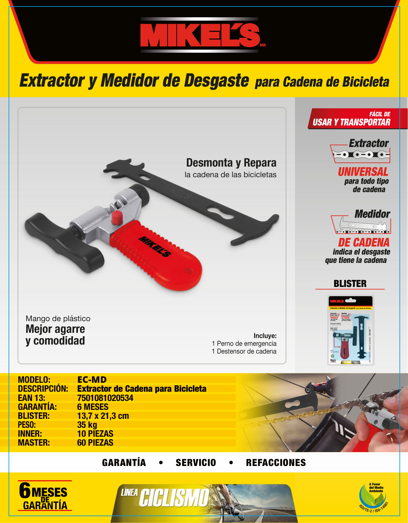 MIKELS EC-MD Extractor y medidor de desgaste para cadena de bicicleta - Imagen 4