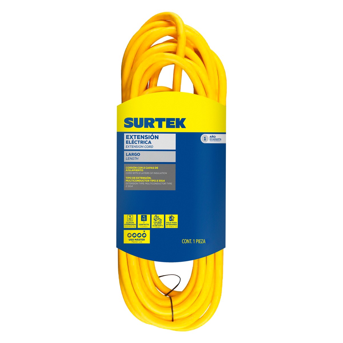 Extensión eléctrica uso extra rudo aterrizada color amarillo, 4 m Surtek - Imagen 2