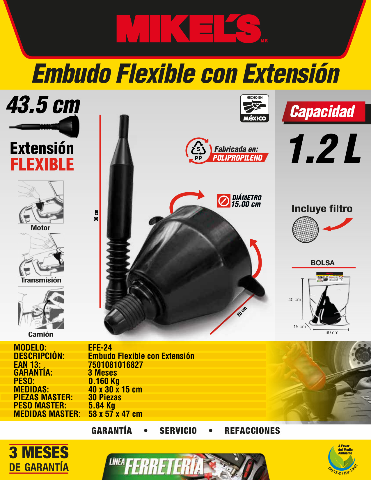MIKELS EFE-24 Embudo plástico flexible con extensión - Imagen 4