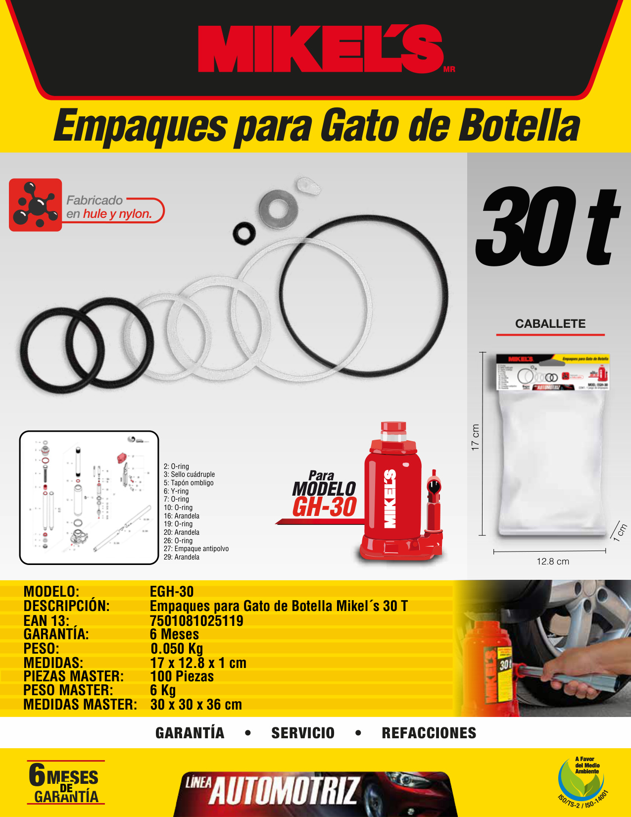MIKELS EGH-30 Empaques para gato de botella (32 ton) - Imagen 2