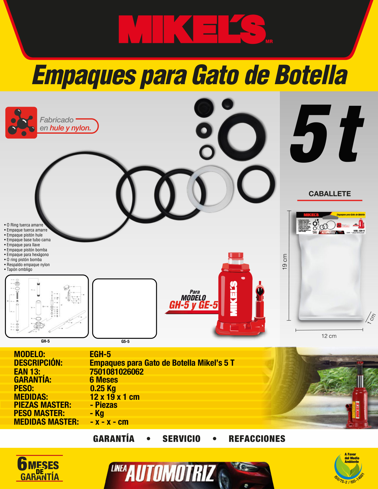 MIKELS EGH-5 Empaques para gato de botella (5 ton) - Imagen 2