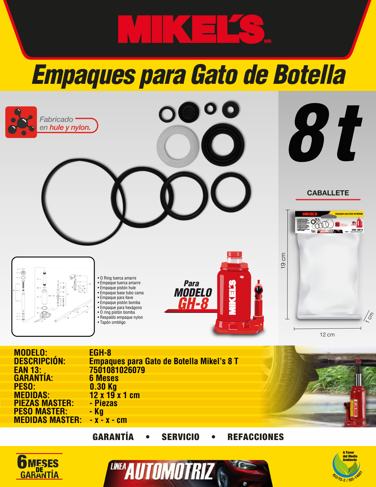 MIKELS EGH-8 Empaques para gato de botella (8 ton) - Imagen 2