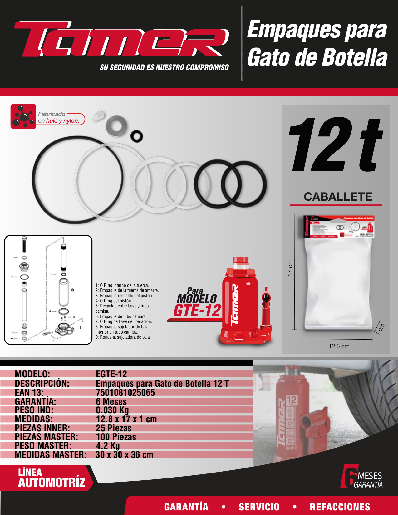 TAMER EGTE-12 Empaques para gato de botella (12 ton) - Imagen 2