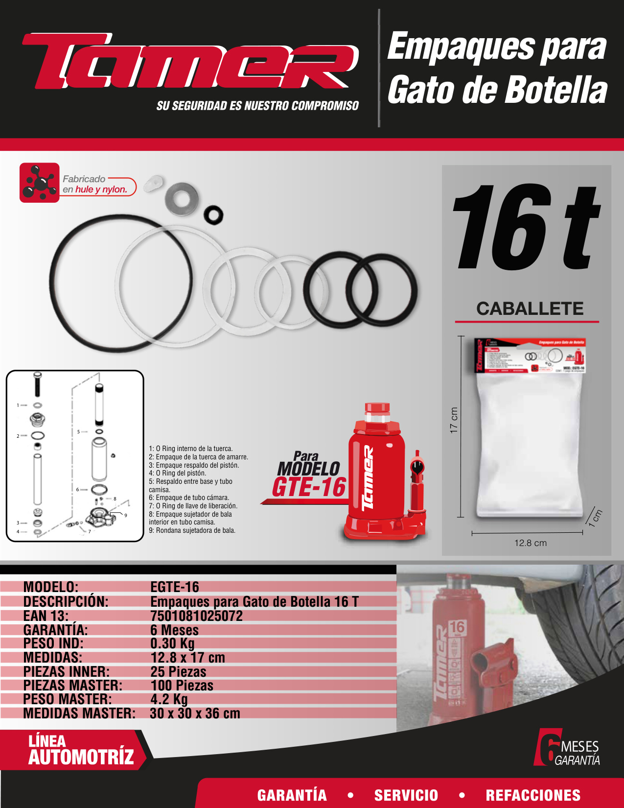 TAMER EGTE-16 Empaques para gato de botella (16 ton) - Imagen 2